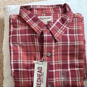 RedHead Men's Brick Red and Cream Plaid Button-Down Shirt Cozy Flannel